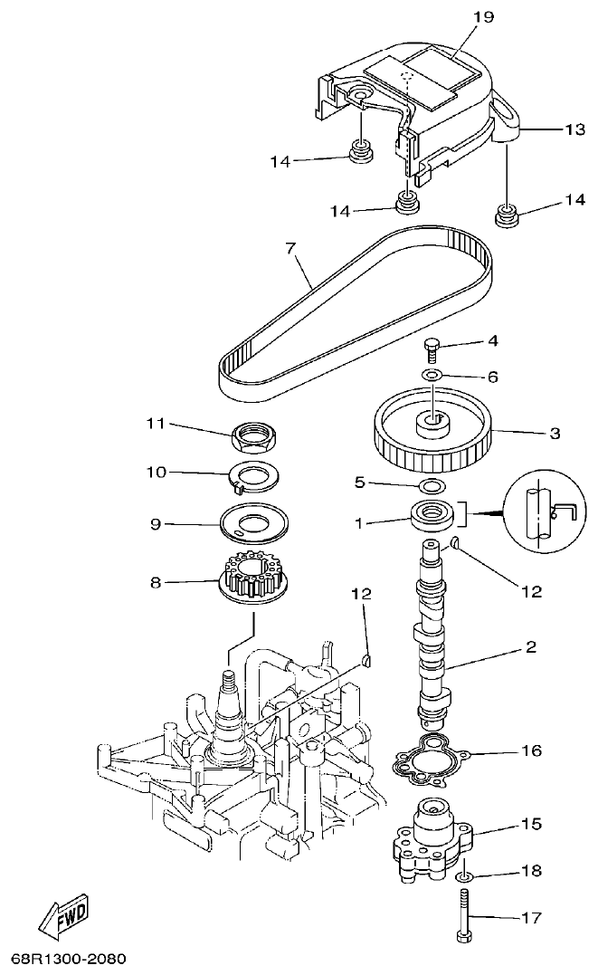 Yamaha F6A, F6B, F8C OIL PUMP parts diagram